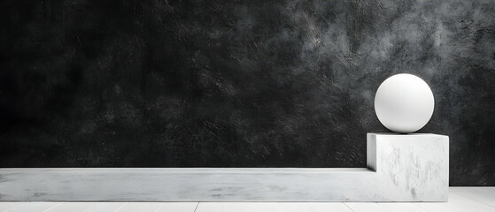 Poster - White Sphere on Grey Concrete Platform Against Dark Background