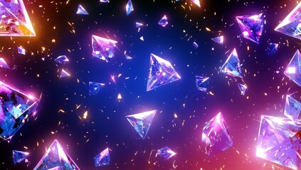 Poster - Vibrant Cartoon Background with Neon Lights and Colorful Crystals Shimmering in 8K Detail for Creative Projects and Digital Artwork