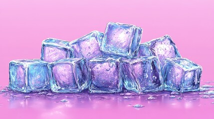 Poster - pile of ice cubes isolated,cartoon illustration style