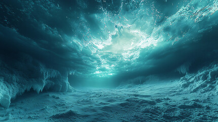 Poster - Mysterious cave formed in an underwater tundra captured in an ambient light scene featuring a unique and enigmatic landscape.