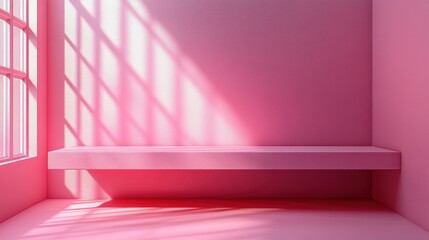Poster - pink background blank shelf for display product