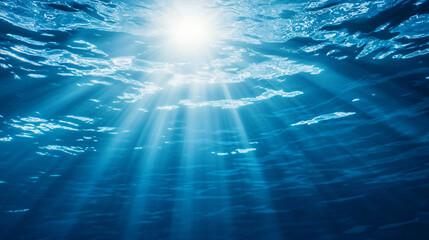 Poster - sun shining through water creating a soft and dreamy scene of light and reflection in the ocean dept