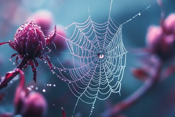 nature's breathtaking masterpiece, a spiderweb embellished with a glistening dew drop, epitomizes me