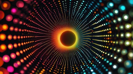 Poster - rotating circle of colored dots, each changing color slowly in a seamless pattern of motion and light.