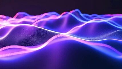 Poster - vibrant abstract digital waves in purple and blue futuristic landscape of movement and energy