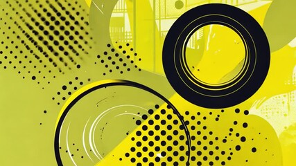 Poster - vibrant yellow abstract design creative circles and dots in modern graphic patterns for energetic vi