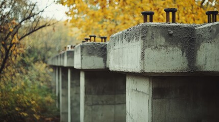 Poster - Newly installed bridge railings with fresh concrete supports. Bridge construction copy space.