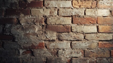 Poster - Old brick wall with worn-out textures and subtle lighting, architectural background with copy space.