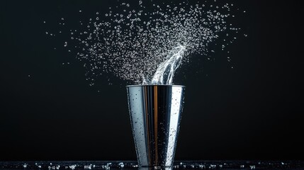 Poster - Shiny cocktail shaker mid-motion, creating a perfect blend. Drink mixing copy space.