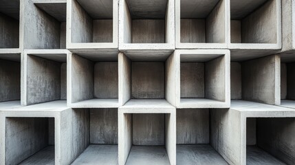 Poster - Stacks of hollow concrete blocks arranged in geometric patterns. Clean, structured industrial copy space.