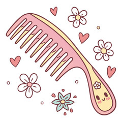 Poster - A delightful kawaii comb shows off a playful design with pastel colors, adorned with flowers and hearts, perfect for adding charm to any hairstyle or beauty routine at any time