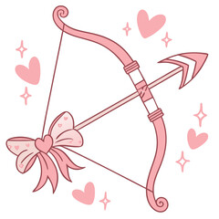 Poster - Colorful kawaii cupid's bow features a pink design adorned with a heart-shaped bow. Surrounding elements include small hearts and sparkling stars, creating a charming and cheerful vibe