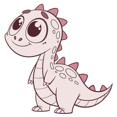Poster - A cute and kawaii dinosaur with big eyes and a cheerful smile is isolated on a plain white background, showcasing its adorable features and playful design