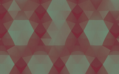 Poster - a translucent geometric pattern features overlapping triangles in shades of red and green, creating 