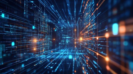 Poster - An abstract representation of digital data streams, showcasing vibrant light trails and binary code, evoking a futuristic technological environment.