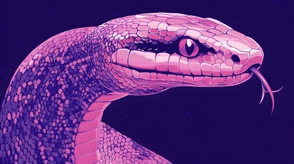 Poster - Abstract minimalist geometric snake icon featuring a bright pink background creating a bold and striking visual impact