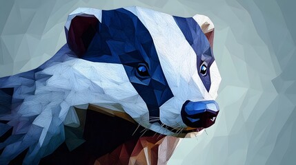 Poster - Stylized abstract polygonal badger head illustration featuring unique geometric shapes and vibrant color palette