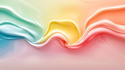 Poster - A mesmerizing close-up of iridescent fluid texture with swirling colors and glossy reflections, soft dreamy lighting, high-definition abstract art, rich vibrant hues