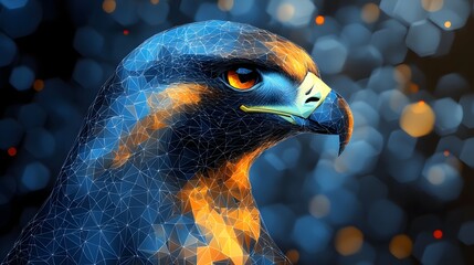 Poster - Vibrant bird with blue and orange face captured in a stunning abstract polygonal design featuring geometric elements