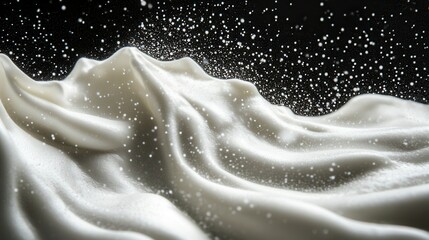 Poster - a close-up of soft, flowing fabric with a textured surface, sprinkled with fine droplets, creating a