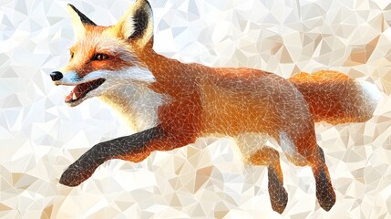 Poster - Abstract polygonal minimalist illustration of a fox jumping through colorful geometric shapes and patterns