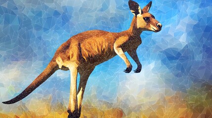 Poster - Majestic kangaroo standing proudly on a rock with a stunning abstract polygonal background in a minimalist style