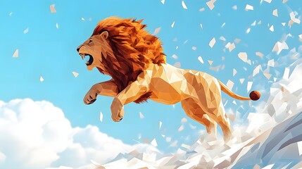 Poster - Powerful lion captured in an abstract polygonal style with unique minimalist design and stunning visual elements