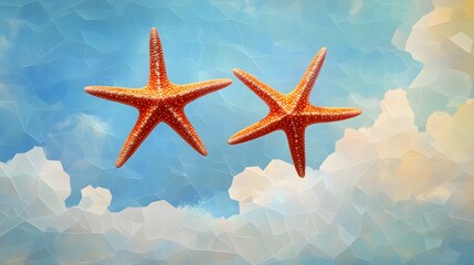 Poster - Abstract polygonal minimalist starfish flying in the sky in a whimsical artistic representation of fantasy and imagination