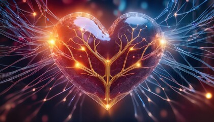 Poster - Futuristic neural network forming heart shape symbolizing ai?s role in empathy and emotional intelligence