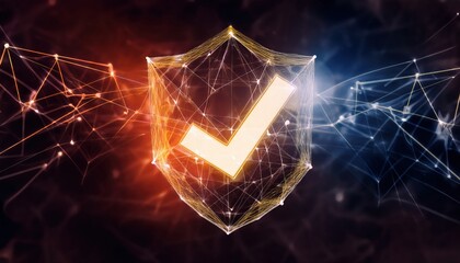 Poster - glowing neural connections forming checkmark shape symbolizing verified ai technology and security t