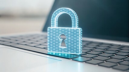 Poster - 3d holographic padlock hovering above a digital surface representing advanced security technology