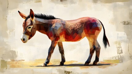 Poster - Magnificent horse displaying a vibrant and colorful pattern against a minimalist polygonal background