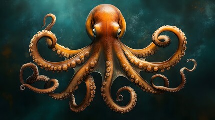 Poster - Geometric abstract minimalist octopus shape evoking the mystery and beauty of ocean life in vibrant colors