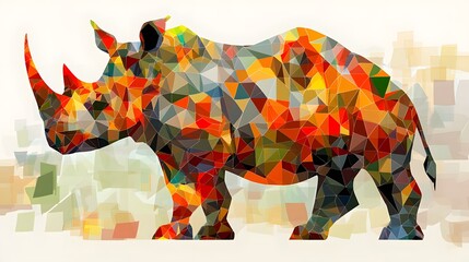 Poster - Minimalist geometric abstract illustration of a rhinoceros shape in an artistic style featuring bold lines and colors