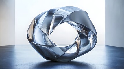 Poster - Artistic representation of a sculpture in a room featuring a geometric abstract seal shape in a minimalist style