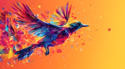 Poster - Stunning geometric minimalist artwork of a magpie soaring in the air illustrating the freedom of flight and nature