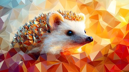 Poster - Minimalist geometric polygon illustration of a hedgehog in a simplistic style with triangular shapes and lines