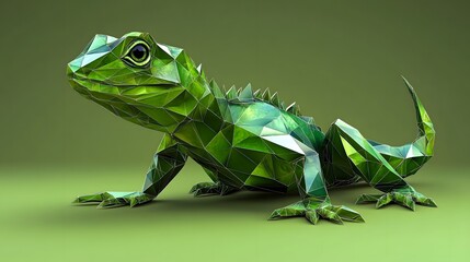 Poster - Green lizard crafted from geometric shapes showcasing minimalist art style in a contemporary design aesthetic