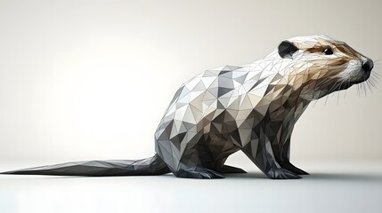Poster - unique minimalist abstract polygonal otter illustration showcasing playfulness through creative geom