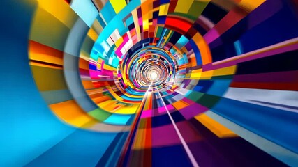 Poster - Dynamic tunnel of vibrant colors and spiraling geometric patterns in motion