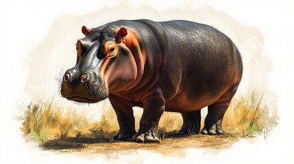 Poster - Realistic photo of a minimalist circle-based hippo icon featuring smooth lines and soft shapes evoking nature