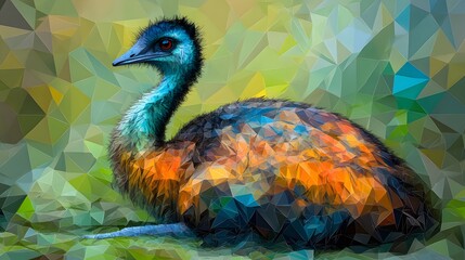Poster - Striking bird posed gracefully in a minimalist geometric abstract style highlighting its unique features and beauty