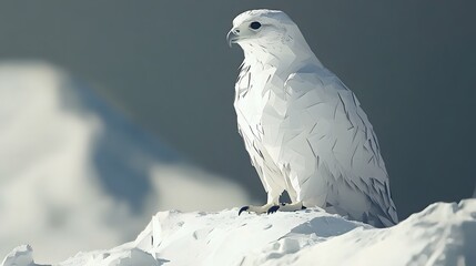Poster - Majestic bird sitting on a snowy mountain captured in a minimalist geometric abstract style reflecting natural beauty