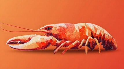 Poster - Abstract geometric illustration of a minimalist lobster with bold lines and vibrant colors on a simple background