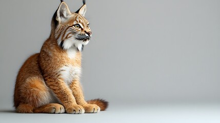 Poster - Realistic minimalist geometric representation of a lynx sitting on a table with elegant lines and soft colors