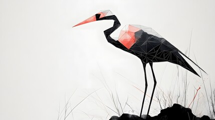 Poster - Elegant minimalist geometric bird silhouette illustration perched on a rock showcasing nature's beauty and serenity