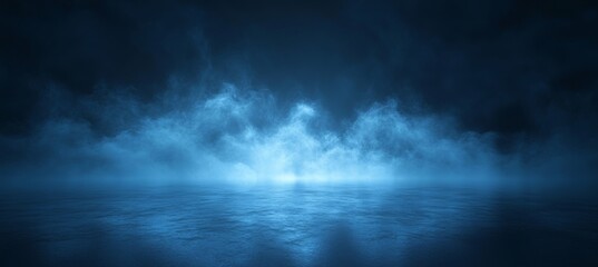 Wall Mural - misty vapor on dark melancholic room with blue nuance light. generative ai technology.
