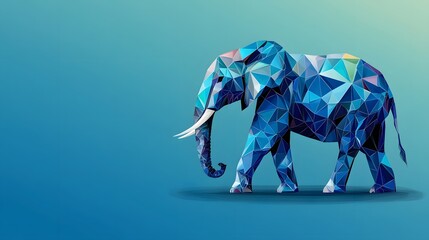 Poster - Minimalist geometric elephant side profile illustration made of triangles featuring clean lines and simple shapes