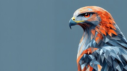 Poster - Minimalist geometric hawk side profile made of triangles emphasizing modern art and nature's majestic beauty