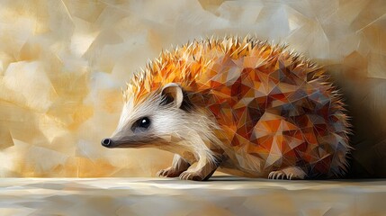 Poster - Realistic minimalist geometric hedgehog side profile showcasing the unique features of this endearing small mammal